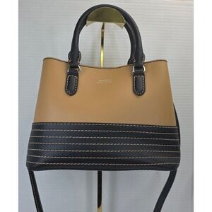 Lauren Ralph Lauren Marcy Leather Satchel Bag Tan Black Crossbody Handbag